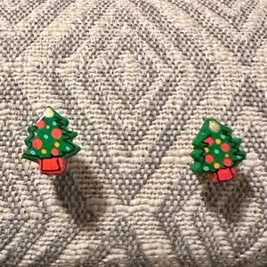 Hand painted Christmas tree earrings